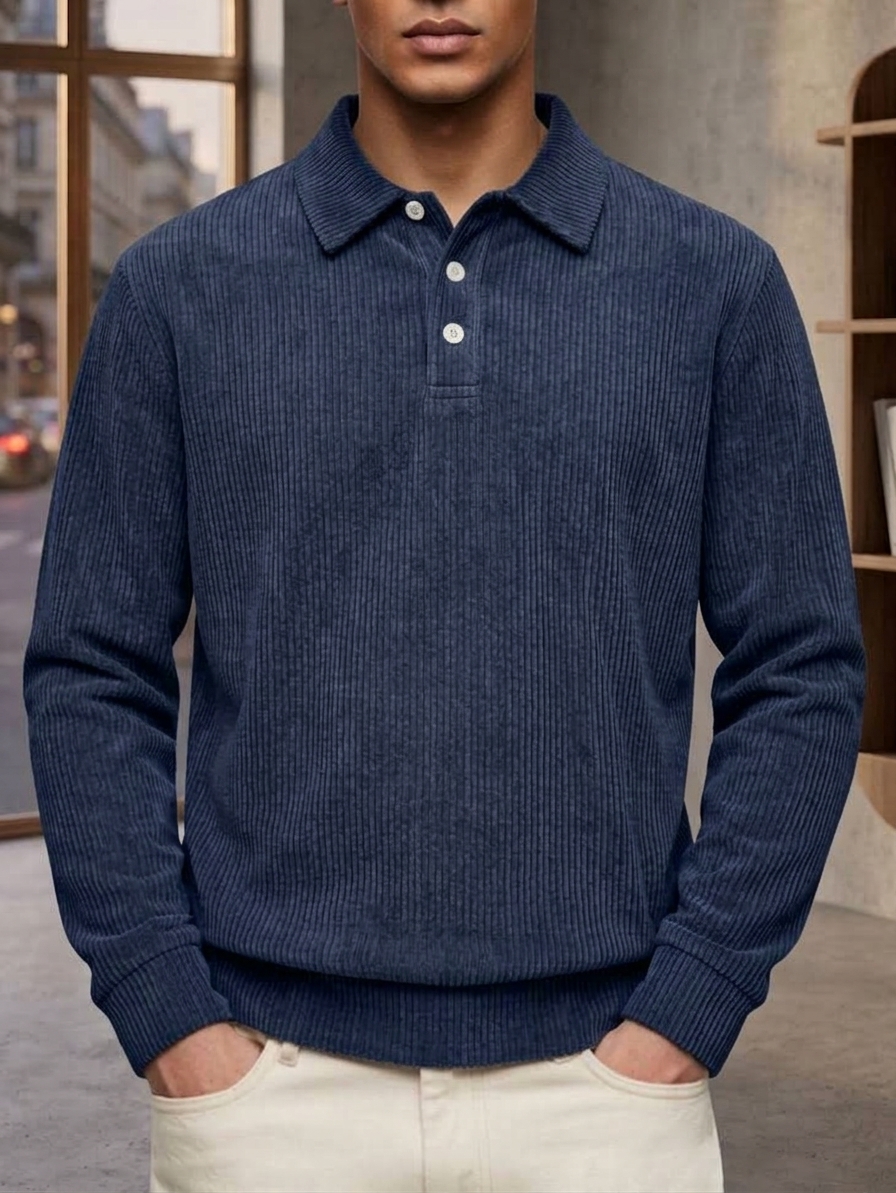 Men's Casual Comfortable Solid Lapel Long Sleeve Polo Shirt