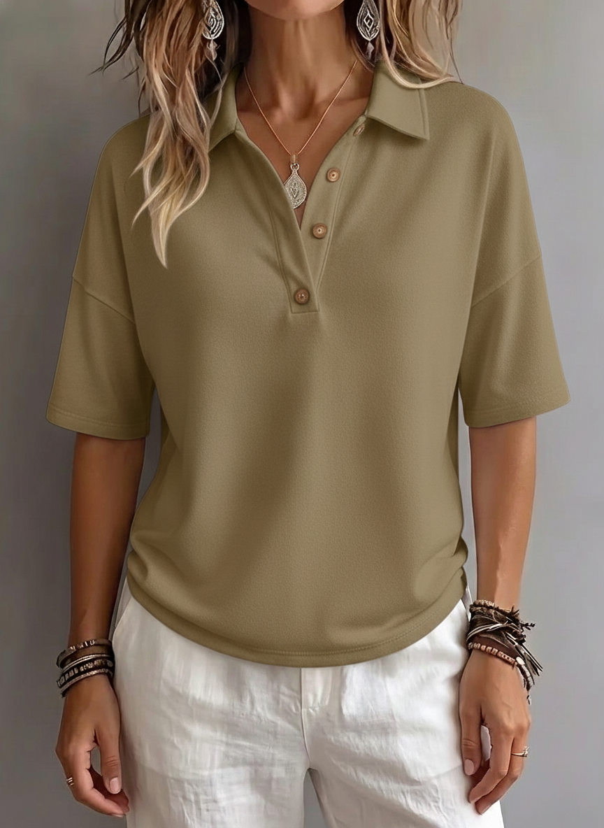CLEARANCE SALE🔥 Women's Classic Henley Collar 100% Cotton Polo Shirt