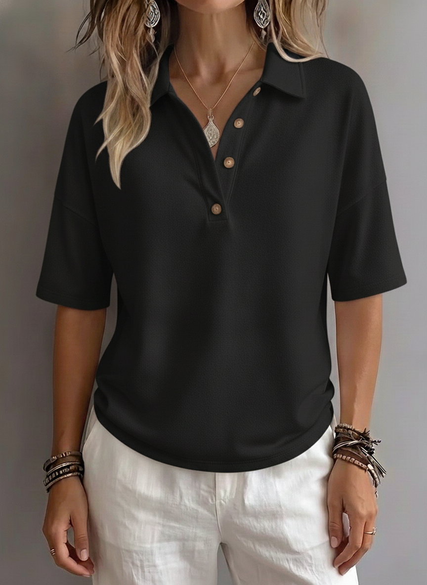 CLEARANCE SALE🔥 Women's Classic Henley Collar 100% Cotton Polo Shirt