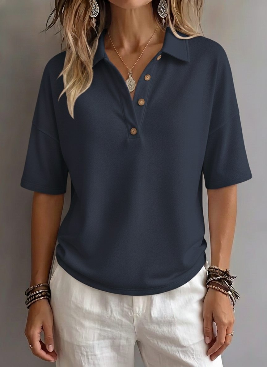 CLEARANCE SALE🔥 Women's Classic Henley Collar 100% Cotton Polo Shirt