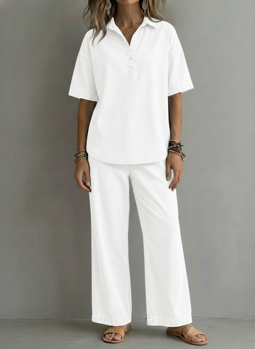 CLEARANCE SALE🔥 Women’s Casual Denim-Style Button Shirt and Wide-leg Pants Set