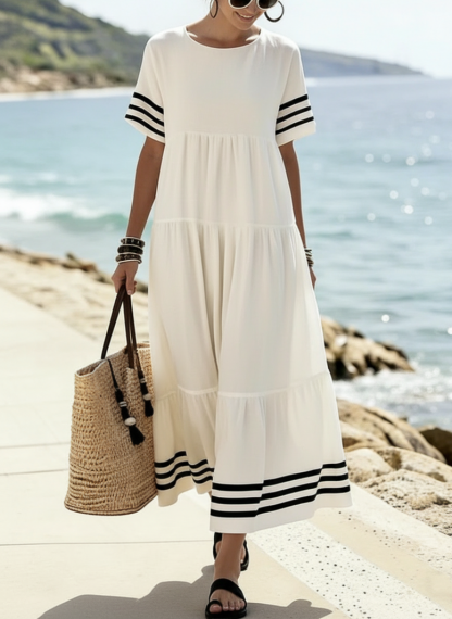 49% OFF TODAY🔥 Women's Casual Linen Black Lines Pleats Dress
