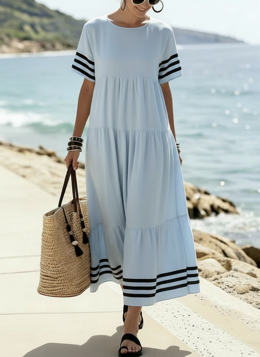 49% OFF TODAY🔥 Women's Casual Linen Black Lines Pleats Dress