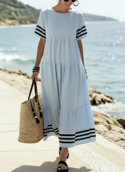 49% OFF TODAY🔥 Women's Casual Linen Black Lines Pleats Dress