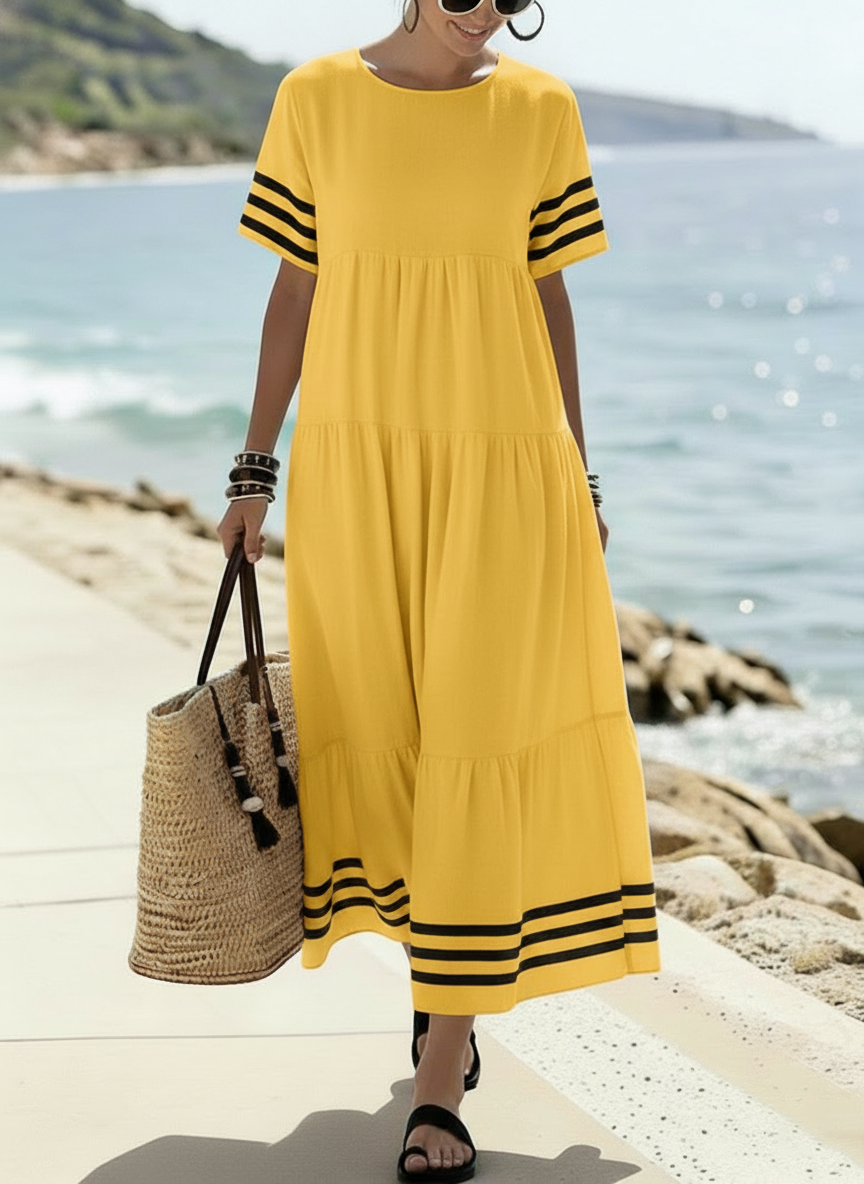 49% OFF TODAY🔥 Women's Casual Linen Black Lines Pleats Dress