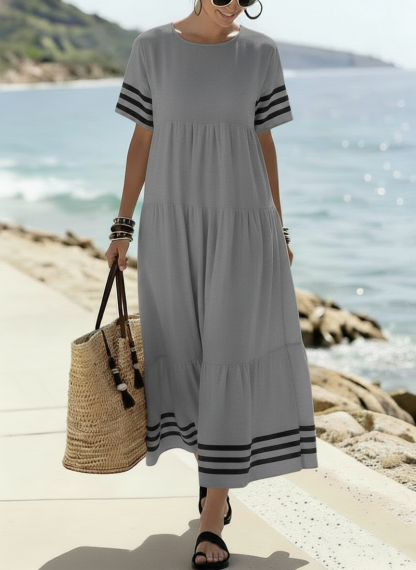 49% OFF TODAY🔥 Women's Casual Linen Black Lines Pleats Dress