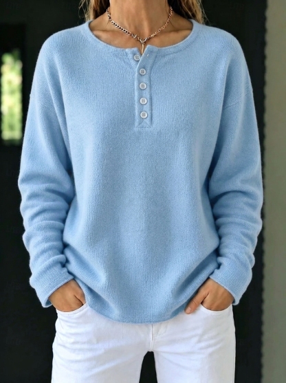HOT SALE🔥 Women's Casual Button-up Plain Long Sleeve Comfy Sweater