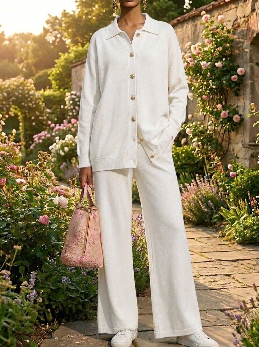 CLEARANCE SALE🔥 Women’s Casual Button Shirt and Wide-leg Pants Cotton Knit Set