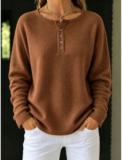 HOT SALE🔥 Women's Casual Button-up Plain Long Sleeve Comfy Sweater