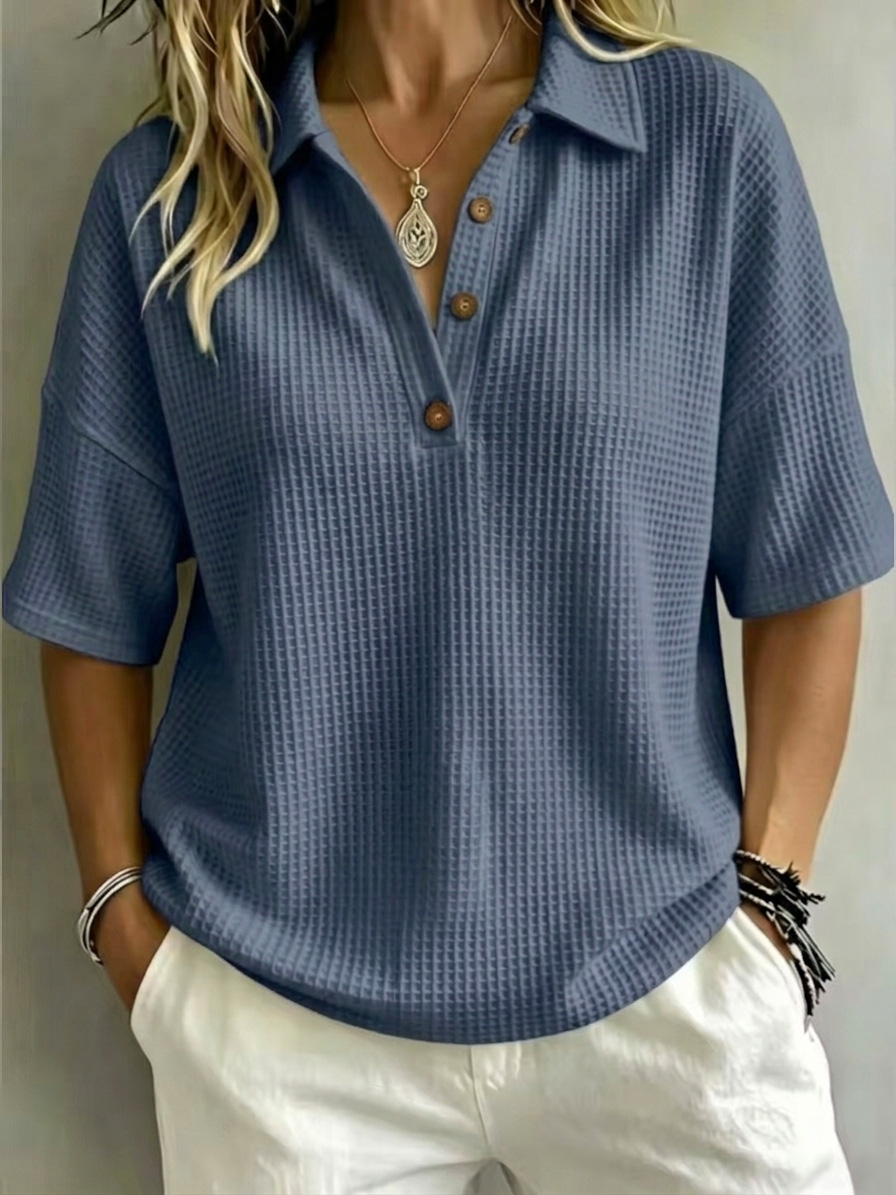 New Arrival 🔥Women's Button-Up Waffle Short Sleeve Shirt