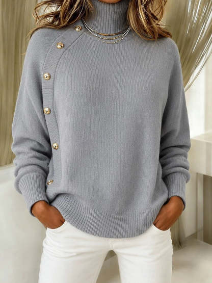 CLEARANCE 💥 Women's Elegant Asymmetrical Button Turtleneck Cashmere Sweater