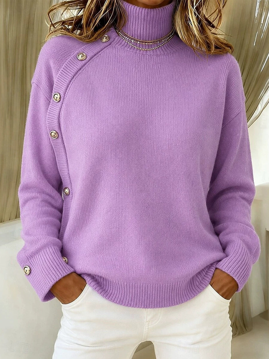 CLEARANCE 💥 Women's Elegant Asymmetrical Button Turtleneck Cashmere Sweater