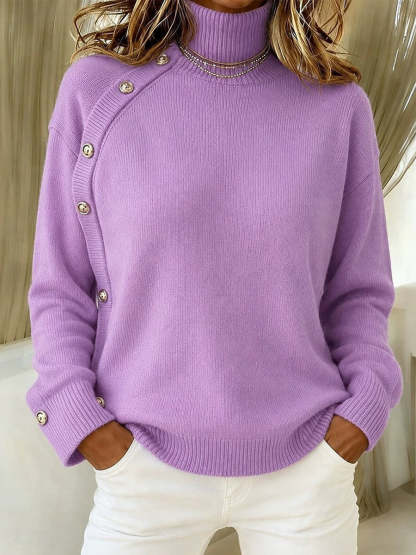 CLEARANCE 💥 Women's Elegant Asymmetrical Button Turtleneck Cashmere Sweater