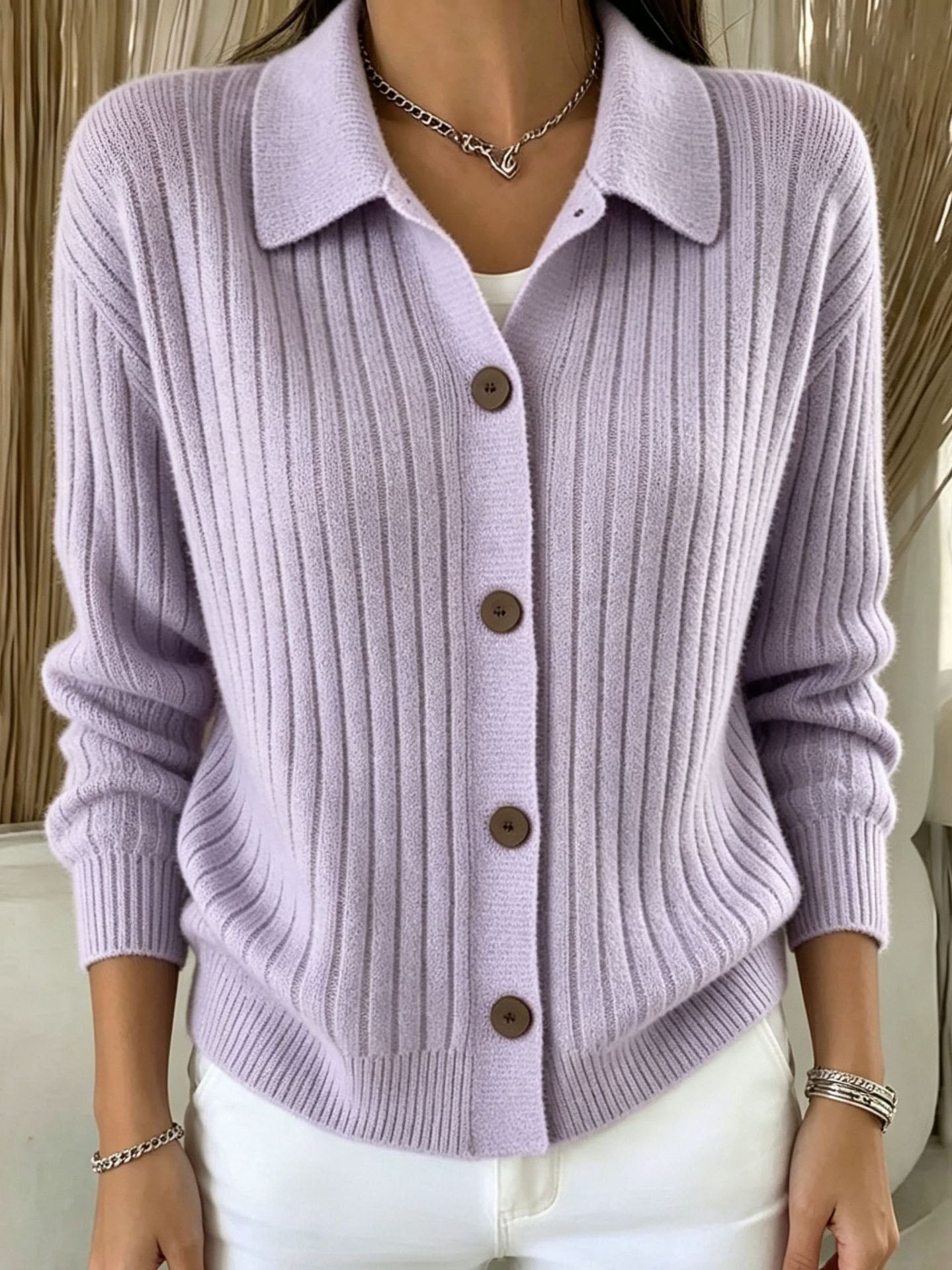 FALL SALE 💥 Women's Cozy Ribbed Collared Button-down Cardigan Cashmere Sweater
