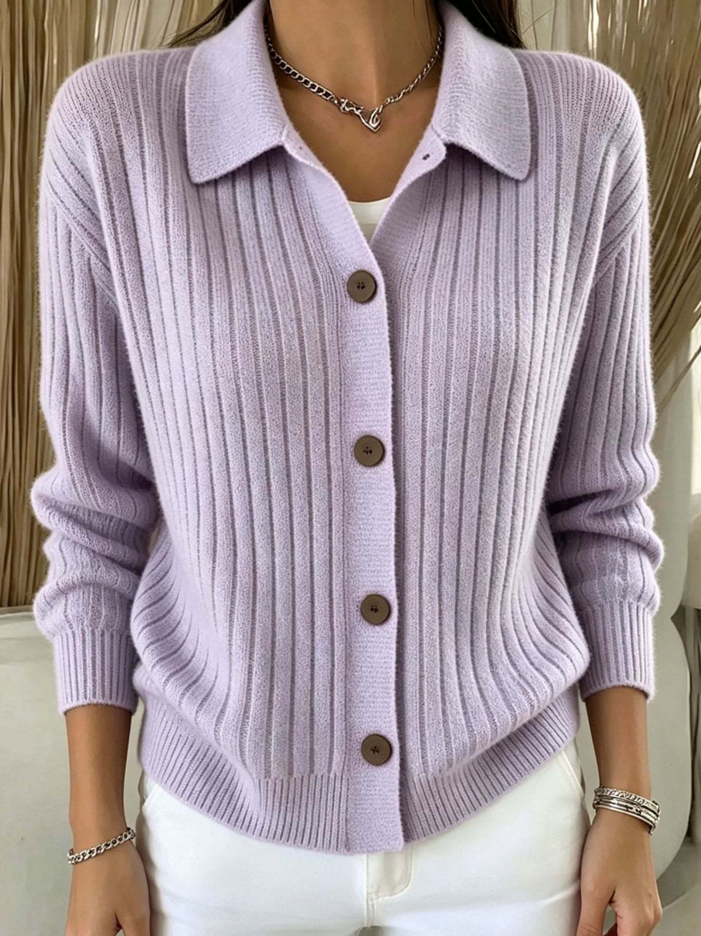 FALL SALE 💥 Women's Cozy Ribbed Collared Button-down Cardigan Cashmere Sweater