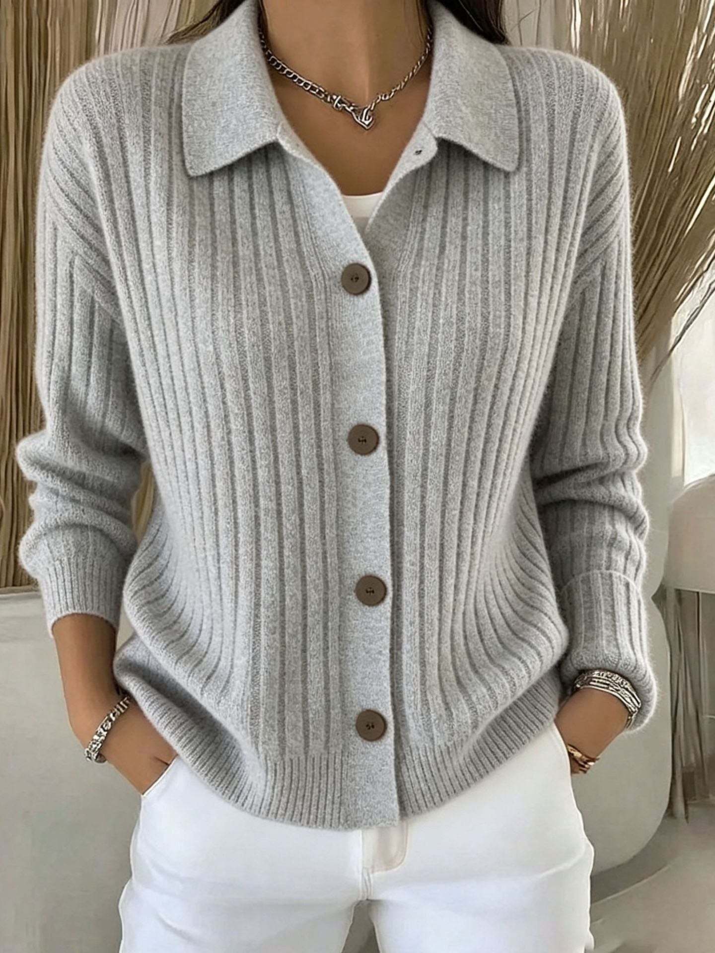 FALL SALE 💥 Women's Cozy Ribbed Collared Button-down Cardigan Cashmere Sweater