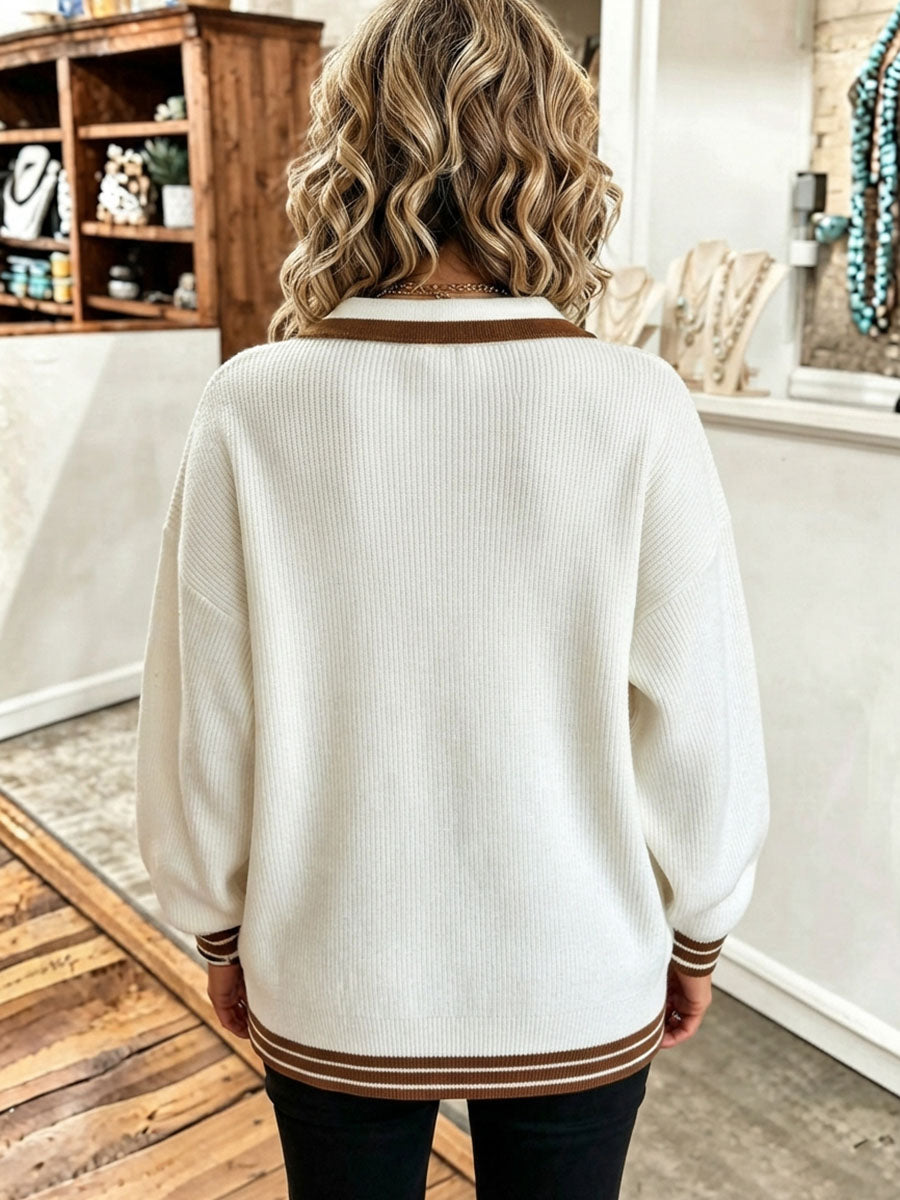 Women's Casual Lapel Collar Oversized Zip-up Sweater
