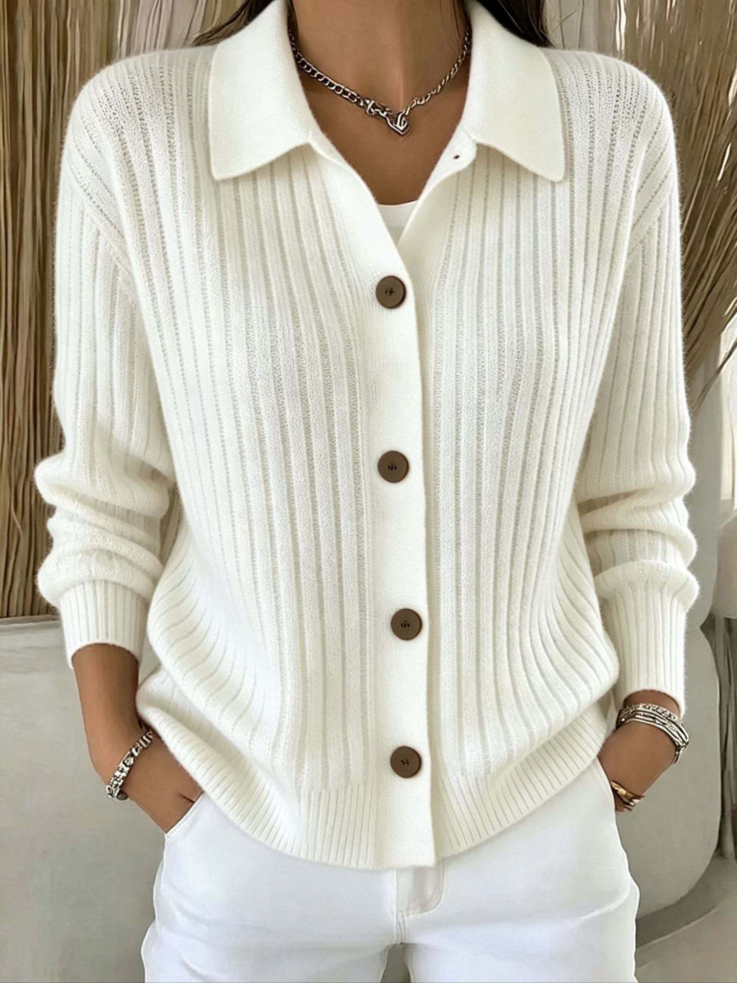 FALL SALE 💥 Women's Cozy Ribbed Collared Button-down Cardigan Cashmere Sweater