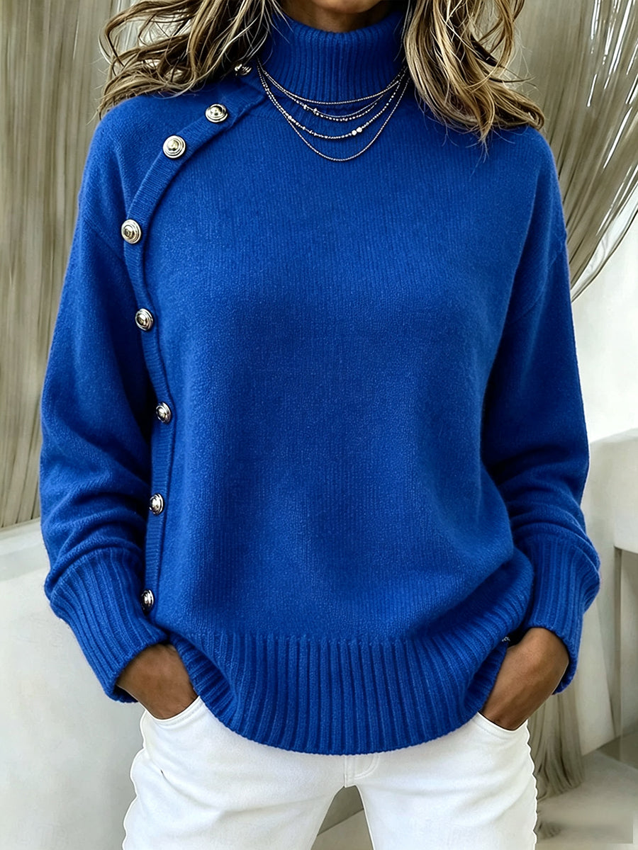 CLEARANCE 💥 Women's Elegant Asymmetrical Button Turtleneck Cashmere Sweater