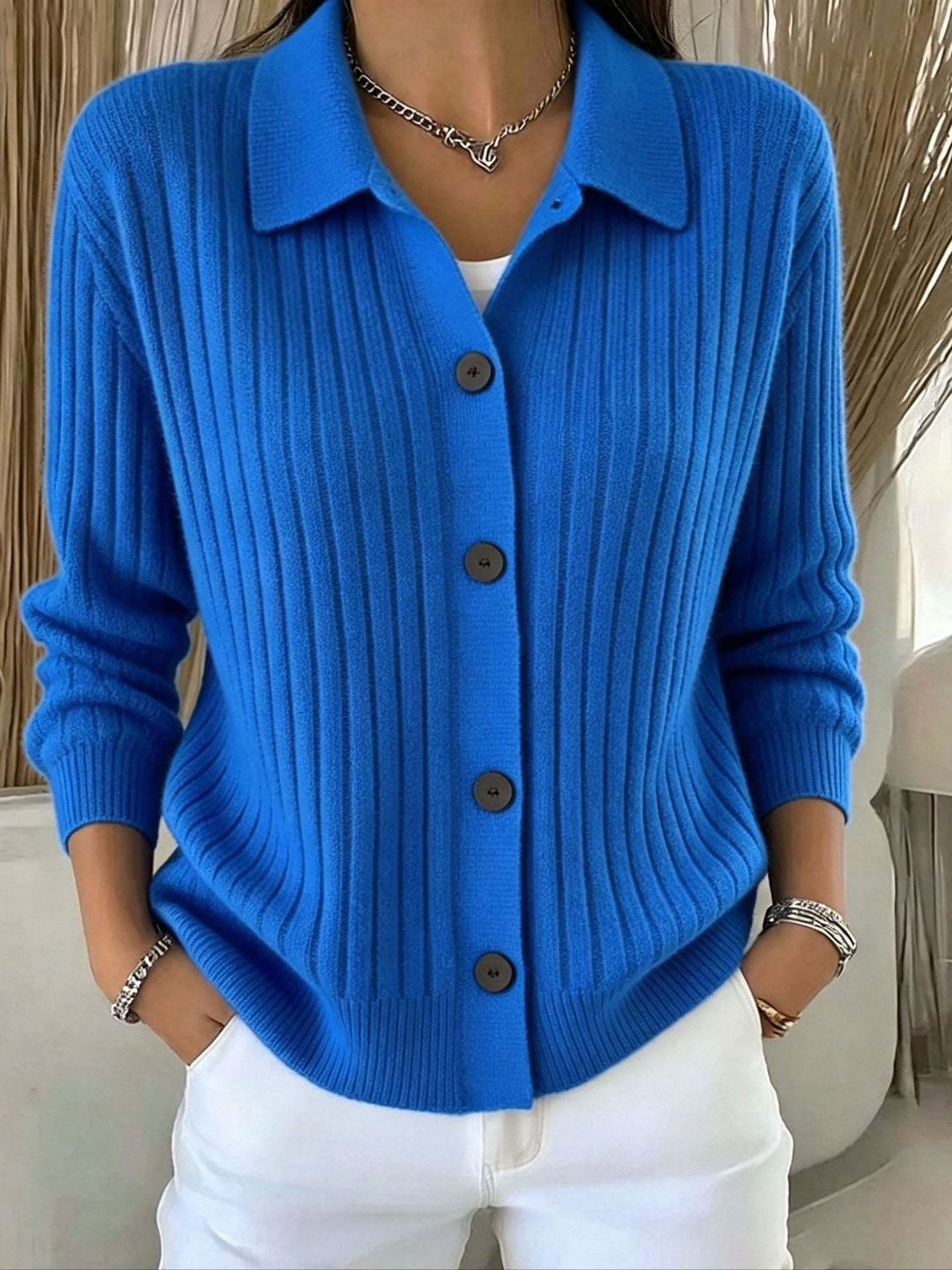 FALL SALE 💥 Women's Cozy Ribbed Collared Button-down Cardigan Cashmere Sweater