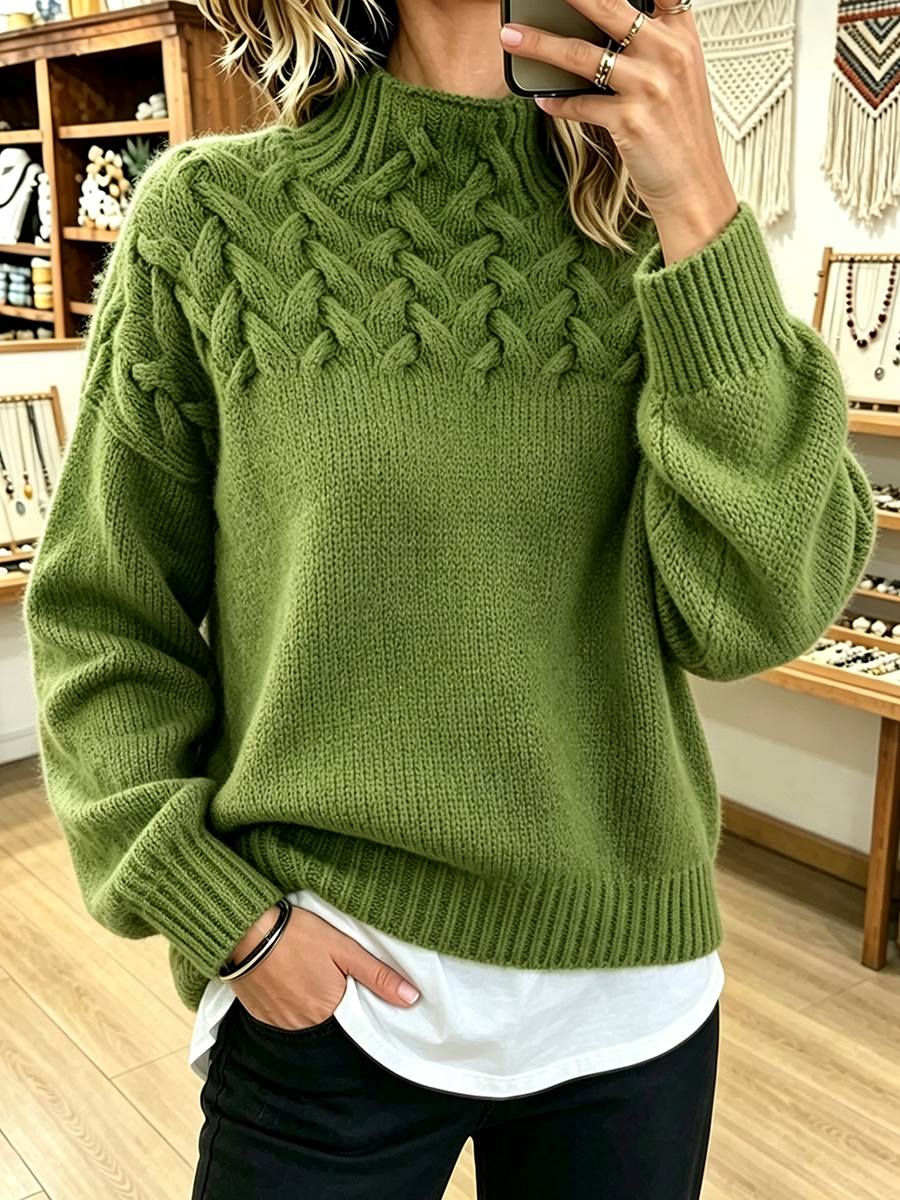 FALL SALE 💥 Chic Cozy Basketweave Cable-knit Mock Neck Cashmere Sweater