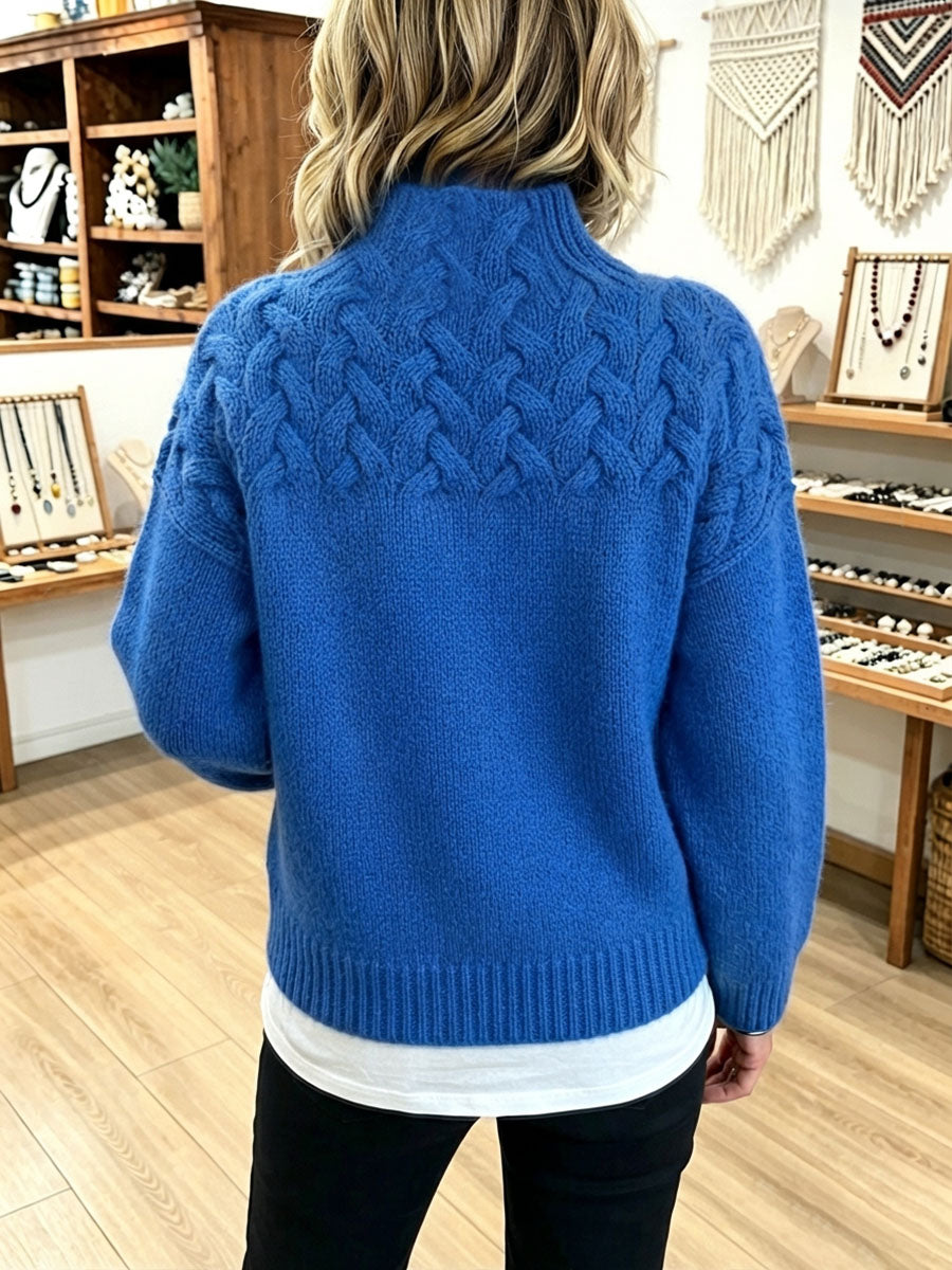 FALL SALE 💥 Chic Cozy Basketweave Cable-knit Mock Neck Cashmere Sweater