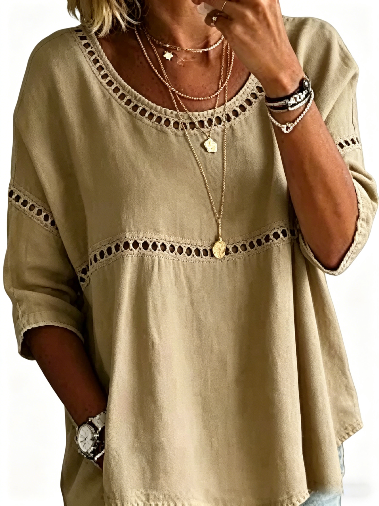 Vintage-Bluse für Damen, abstrakt, lässig, locker geschnitten
