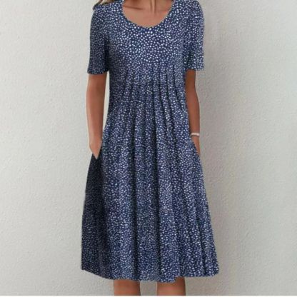Damenkleid mit Rundhalsausschnitt, kurzen ?rmeln und Blumenmuster