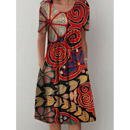 Damenkleid mit Rundhalsausschnitt, kurzen ?rmeln und Blumenmuster