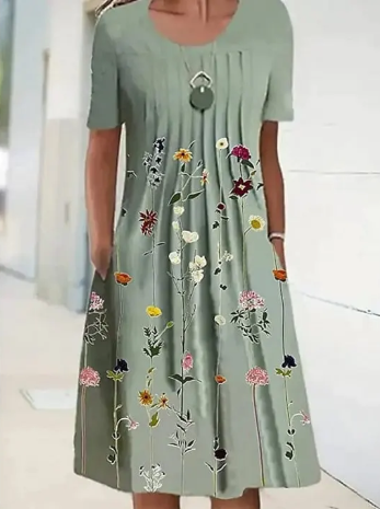 Robe à col rond manches courtes imprimé floral pour femme
