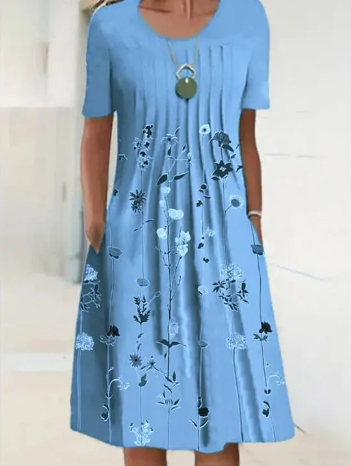 Robe à col rond manches courtes imprimé floral pour femme