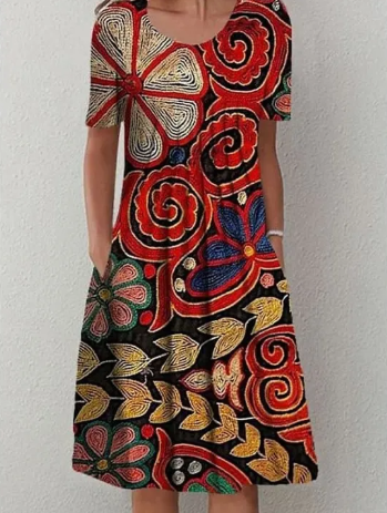 Robe à col rond manches courtes imprimé floral pour femme