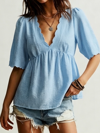Femmes Col V Bohème Manche bouffante Chemise