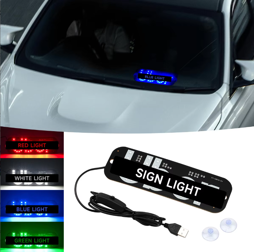 Compact USB Uber LED Sign Light with Suction Cups - Easy Vehicle Installation