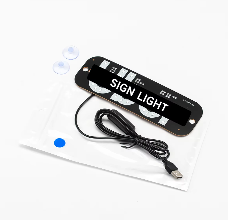 Compact USB Uber LED Sign Light with Suction Cups - Easy Vehicle Installation