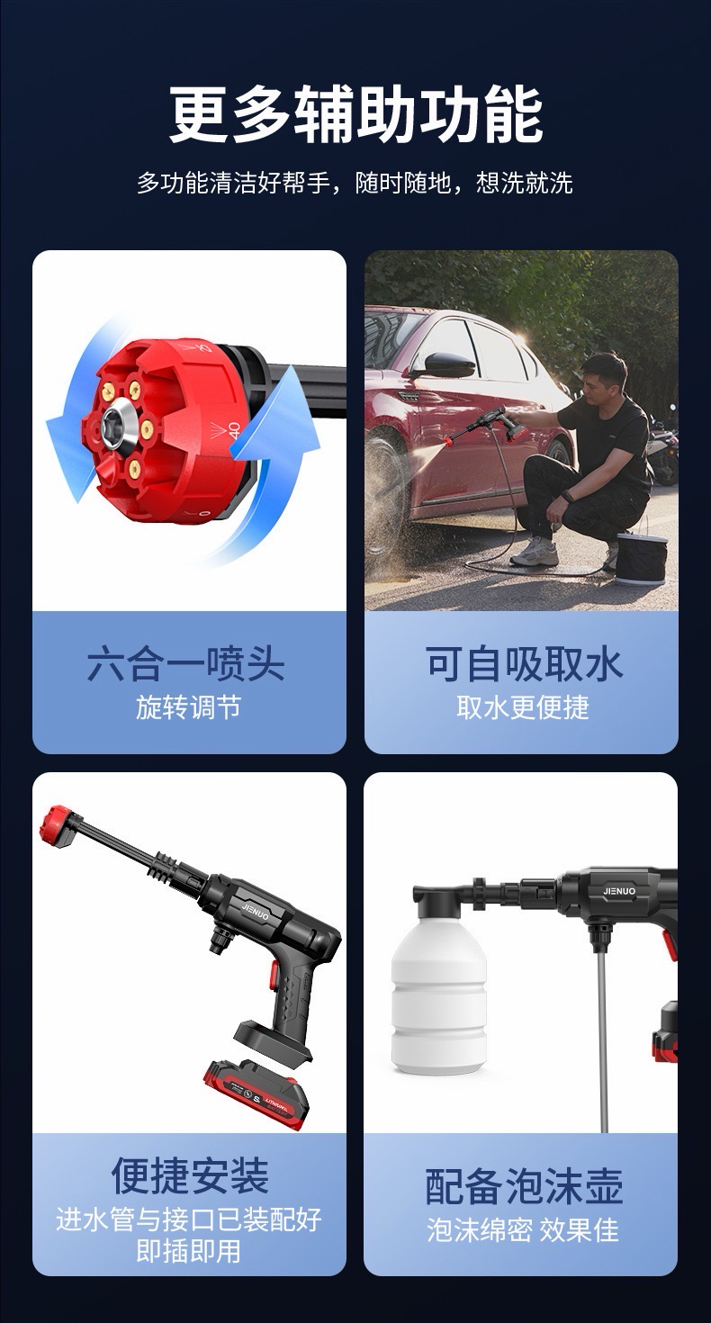 Full Set Car Washer Car Household High Voltage Lithium Battery Car Brush High Power Handheld Charging Water Washer