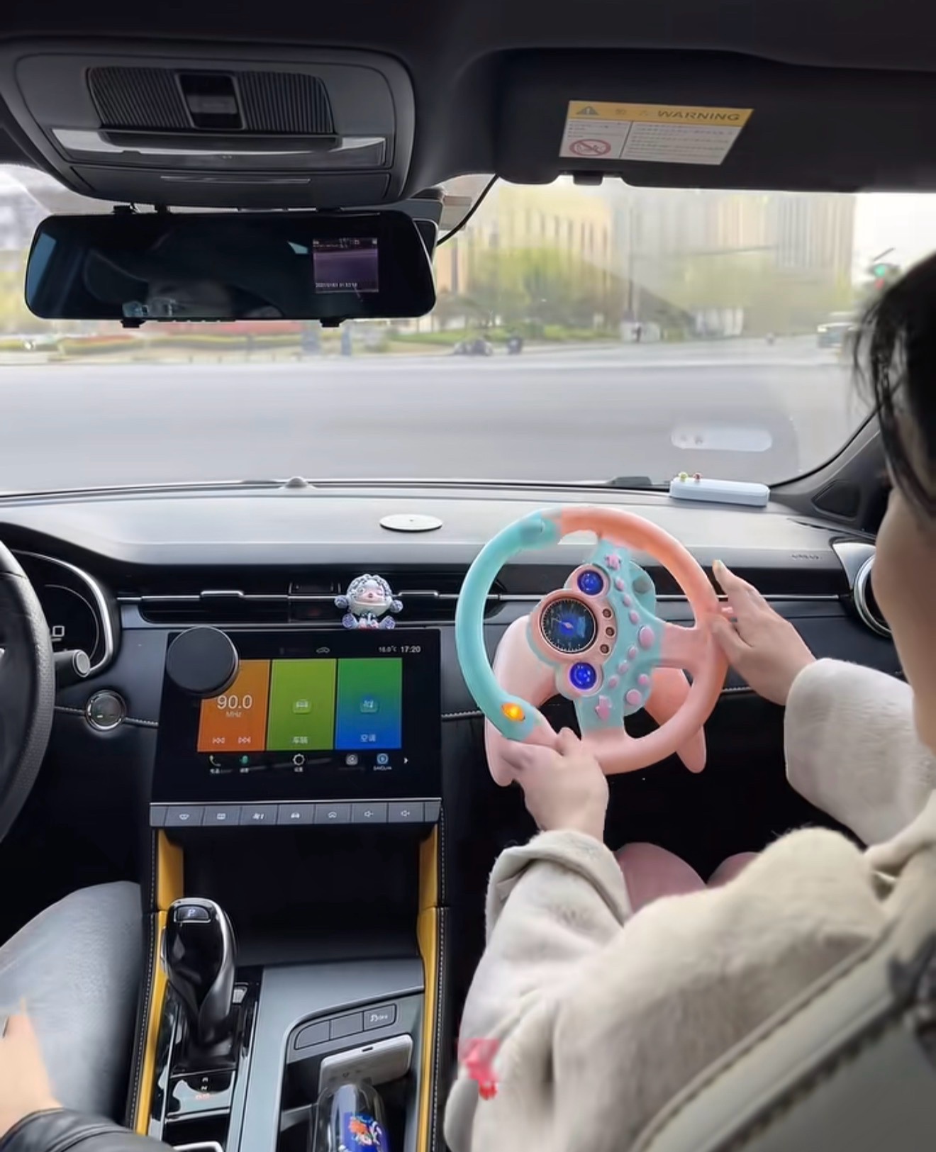 Funny co-pilot enlarged steering wheel push car Driving