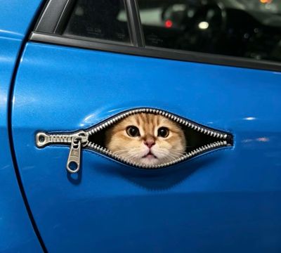 3D Car Sticker ( Price For 2 pcs Products) 1 pcs Yellow + 1 pcs White Cat