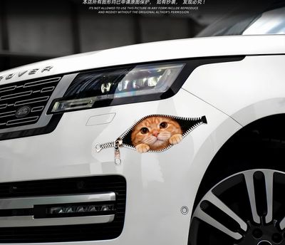 3D Car Sticker ( Price For 2 pcs Products) 1 pcs Yellow + 1 pcs White Cat