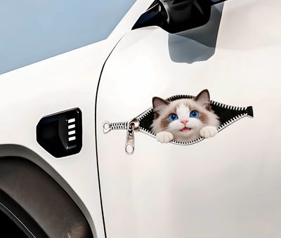 3D Car Sticker ( Price For 2 pcs Products) 1 pcs Yellow + 1 pcs White Cat