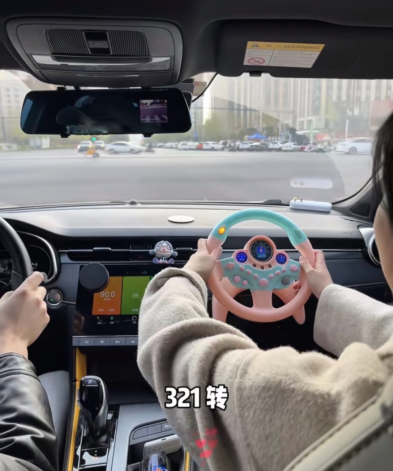 Funny co-pilot enlarged steering wheel push car Driving