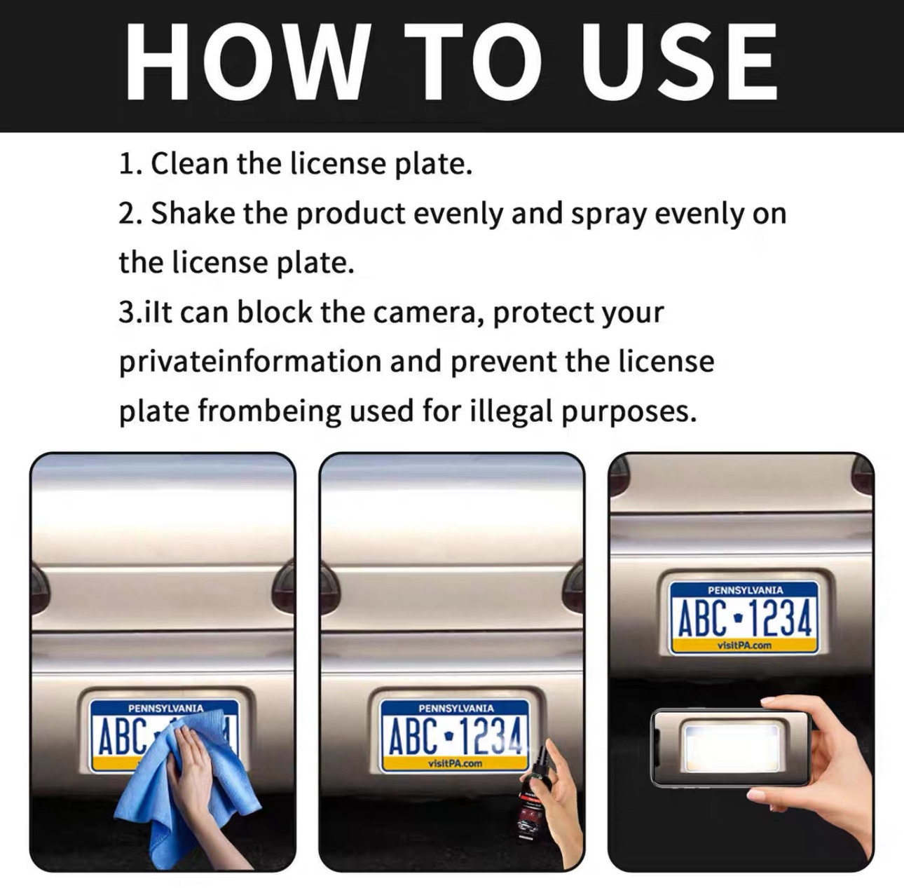 Invisible license plate spray Car effective invisible defense