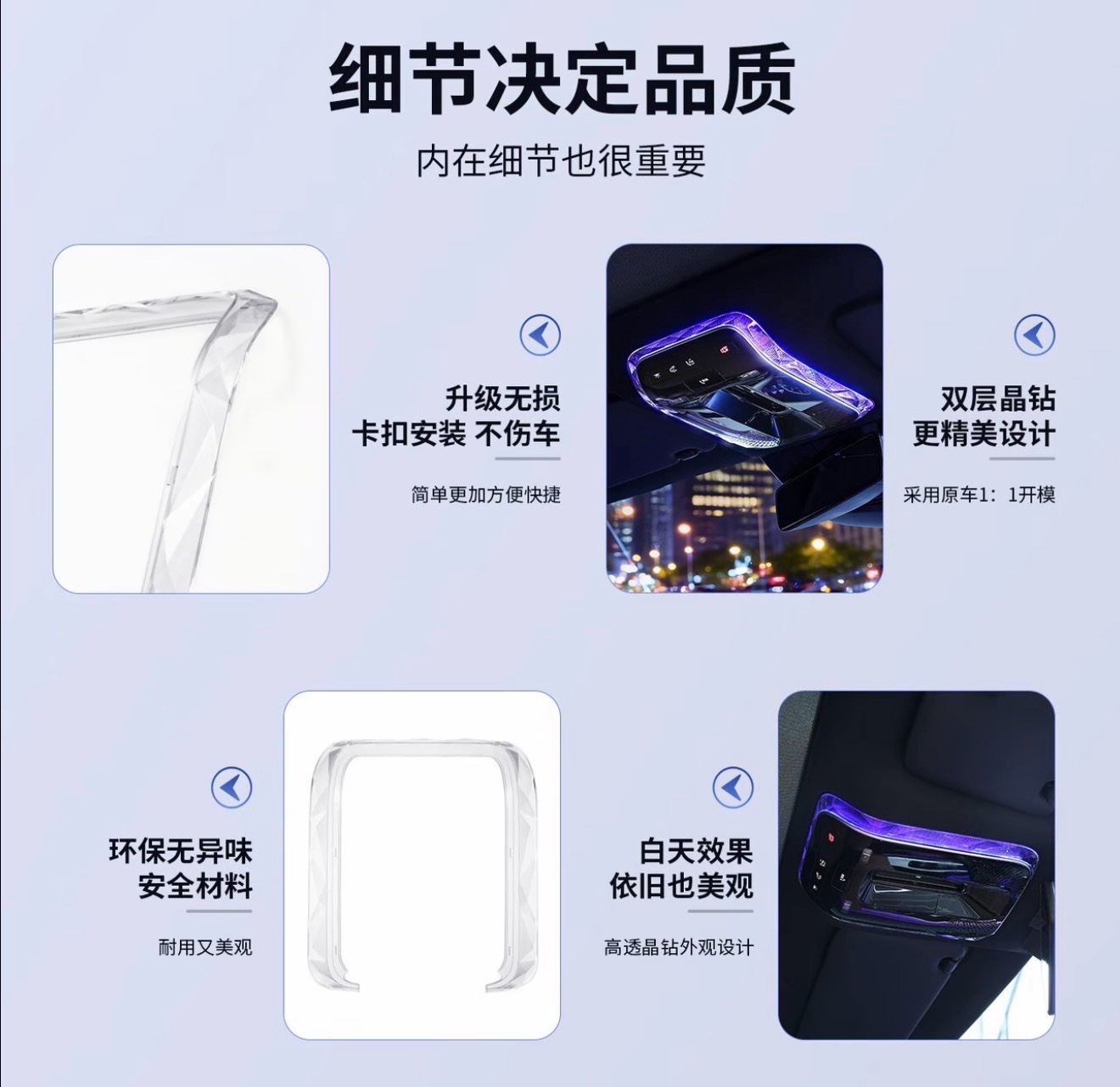 Suitable for Mercedes-Benz E300L crystal reading light frame C260L/GLC/S-Class EQE interior ambient light modification cover