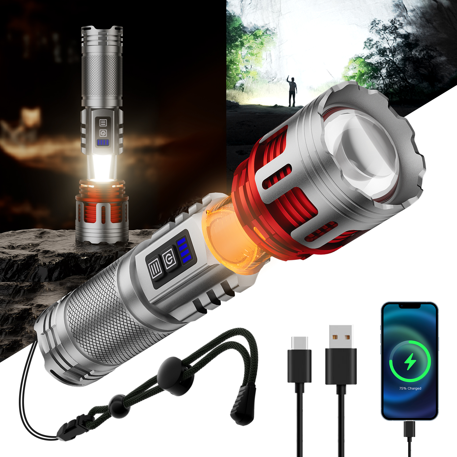 SKYFIRE 1130 Rechargeable Tactical Flashlight - 20,000 Lumens
