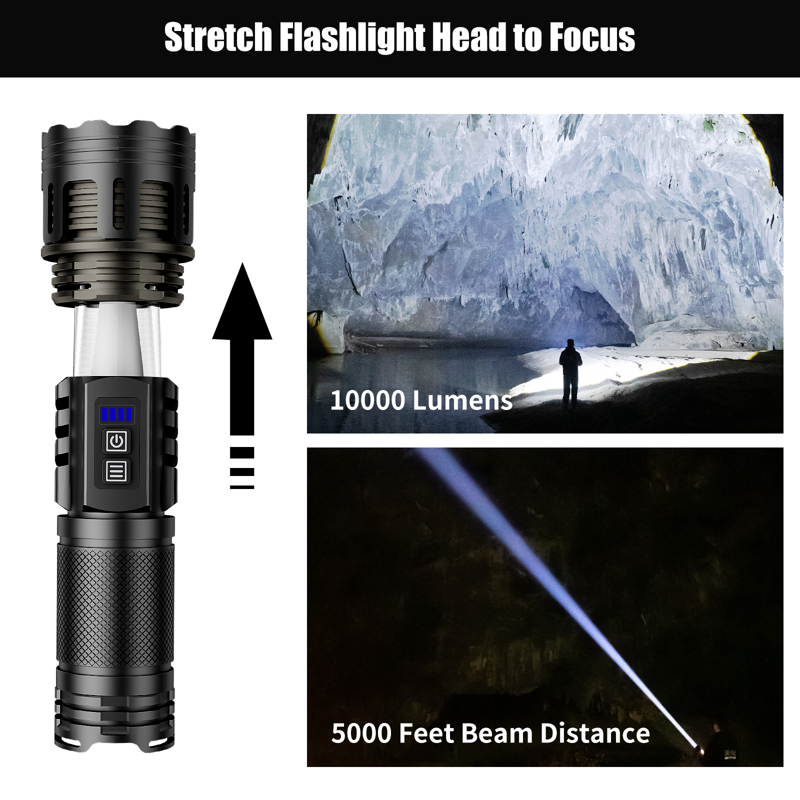 SKYFIRE 1130 Rechargeable Tactical Flashlight - 20,000 Lumens