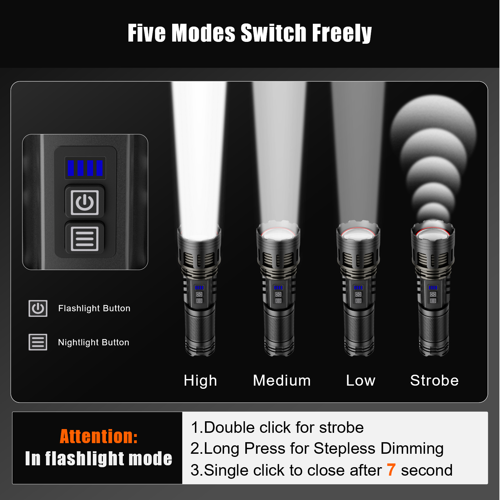 SKYFIRE 1130 Rechargeable Tactical Flashlight - 20,000 Lumens