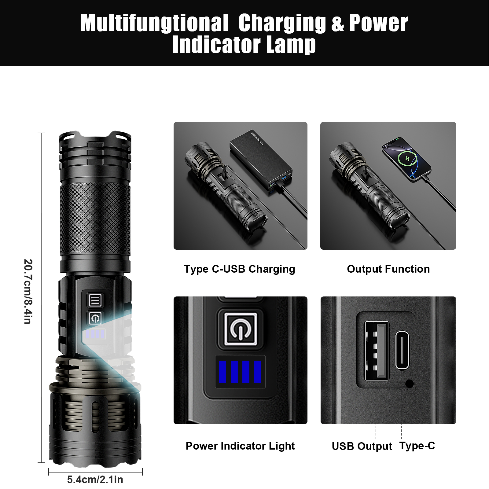 SKYFIRE 1130 Rechargeable Tactical Flashlight - 20,000 Lumens