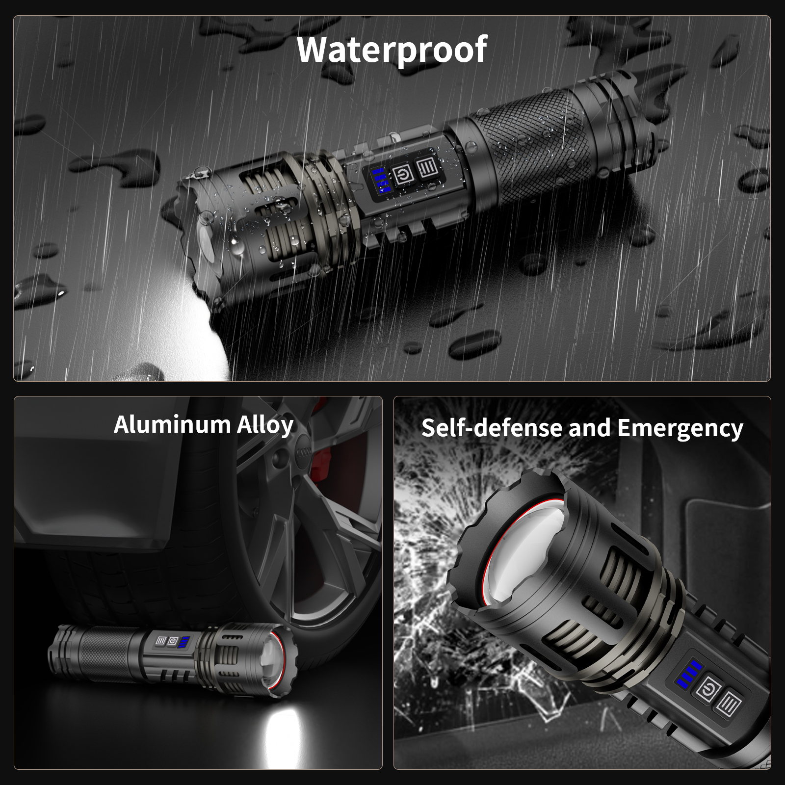SKYFIRE 1130 Rechargeable Tactical Flashlight - 20,000 Lumens