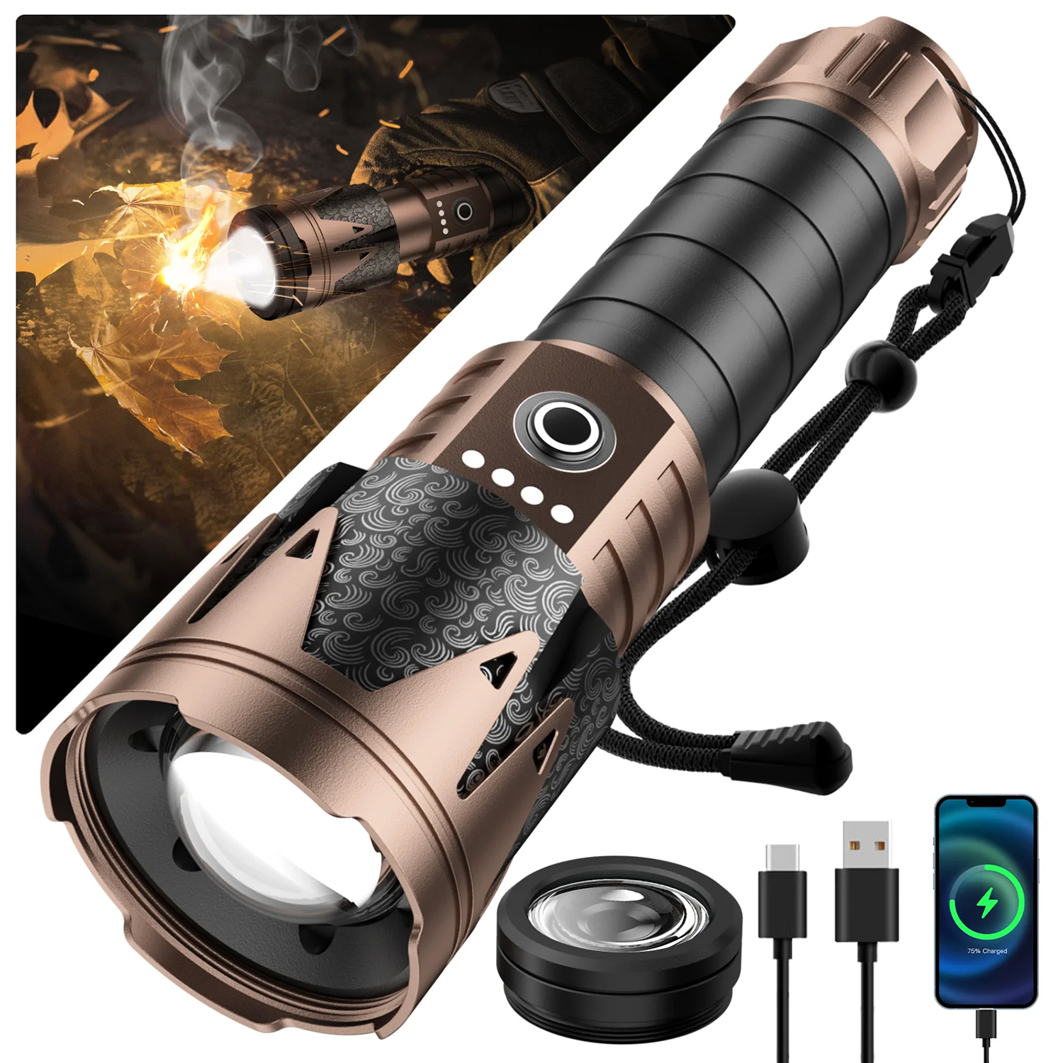 SKYFIRE 2000J Rechargeable Tactical Flashlight - 1800 Lumens