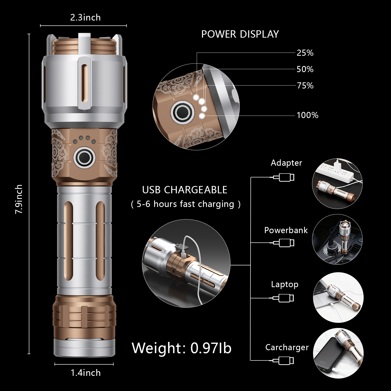 SKYFIRE 2503 LED Rechargeable Flashlights with Lightsaber, 3000 High Lumens Waterproof Zoomable Powerful Bright Flash Light for Home, Outdoor, Flash Saber Fans and Night Adventures with Ignition Lens